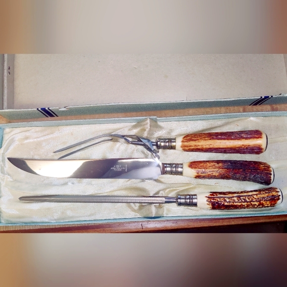 Antique 1938 Stag Horn 3-Piece Carving Set by Alfred Fields & Co Progress - Picture 8 of 11